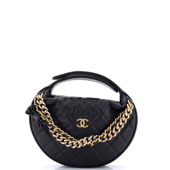 Chanel Handbags - Chanel Mini Double Chain Bow Hobo Pouch Quilted Caviar